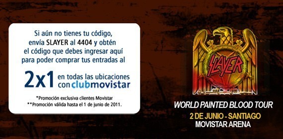 Slayer en Santiago | Promoción 2x1