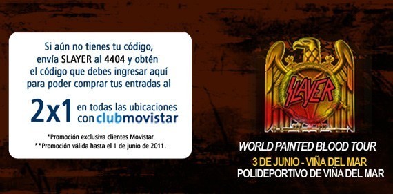Slayer en Viña del Mar | Promoción 2x1
